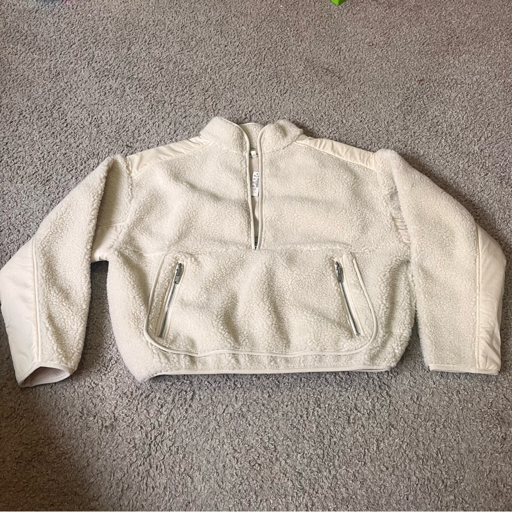 Madewell Cream Faux Shearling Half-Zip Pullover